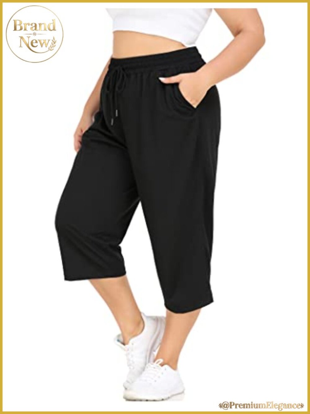 Plus Size Capri Yoga Pants with Pockets Drawstring Wide Leg Loose Active